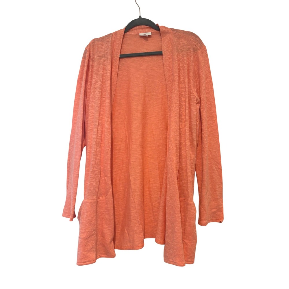 J Jill sz L all linen peach open front cardigan sweater pockets  new w/o tags N
